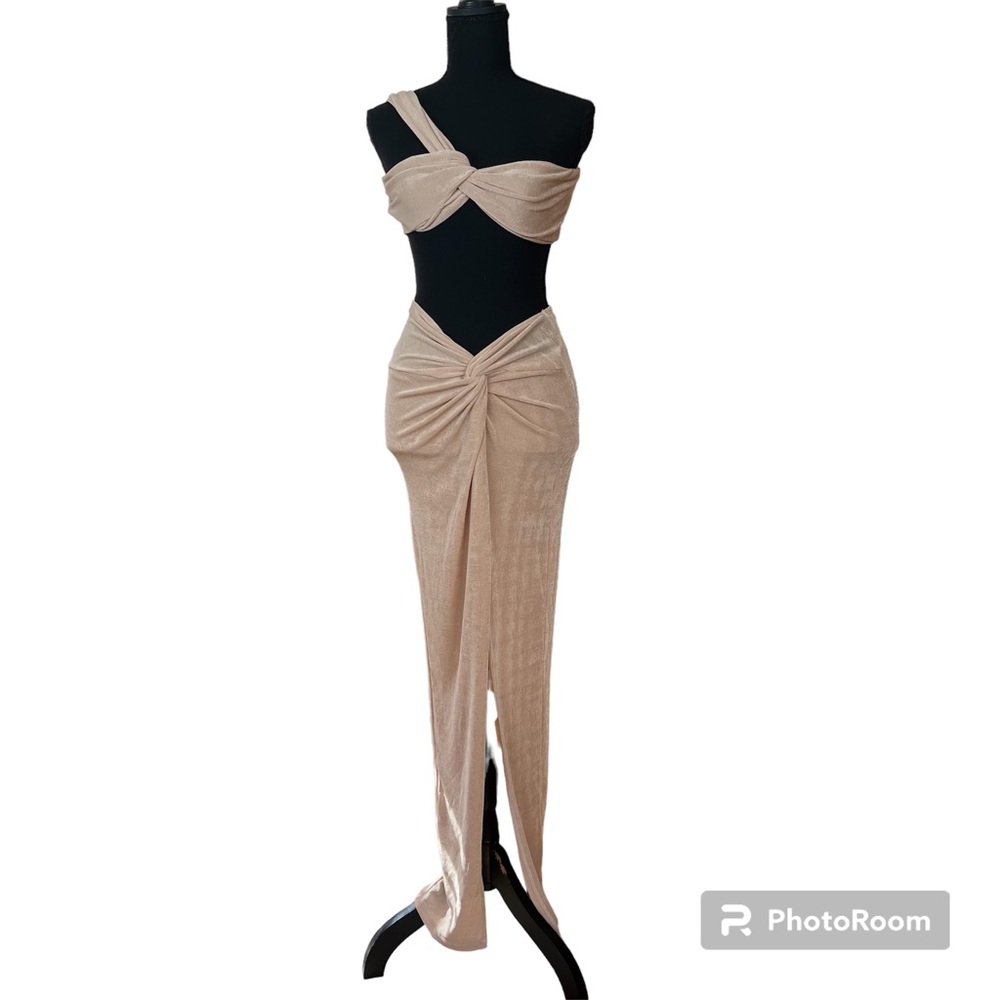 SHEIN Champagne Two-Piece Maxi Skirt Set Size M